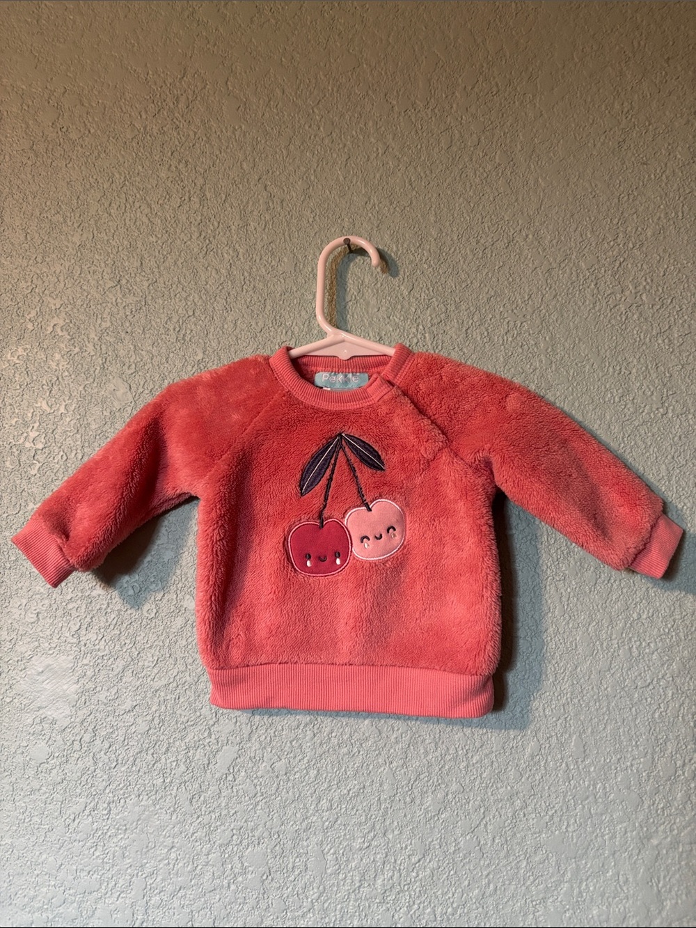 Pekkle Baby Girl Coral Fleece Cherries Sweatshirt, Size 3 Months - Good